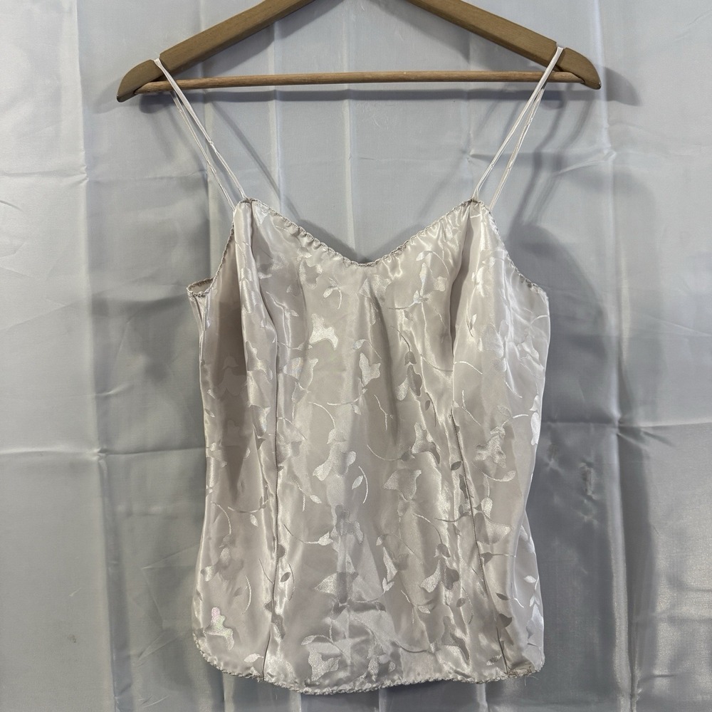 Vintage 70s DEENA 36 Lingerie Lace Trim CAMISOLE Cami Pale Gray Shirt Sexy USA‎